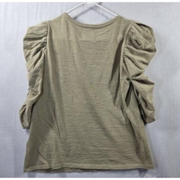 Nation LTD Shirt Womens Medium Green Puff Ruched Sleeve Scoop Neck Cotton Top - Picture 4 of 9